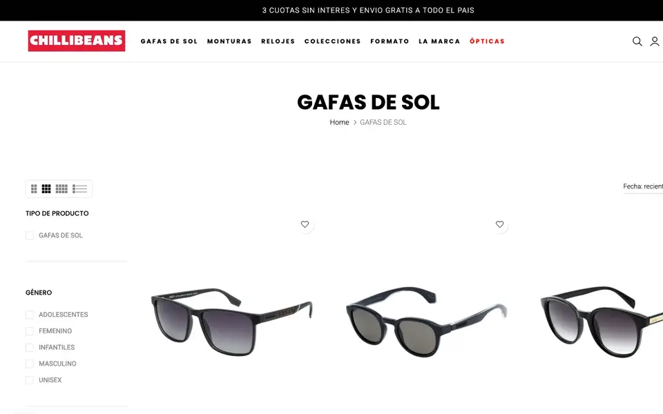 Colección de anteojos de sol en la tienda online de Chilli Beans